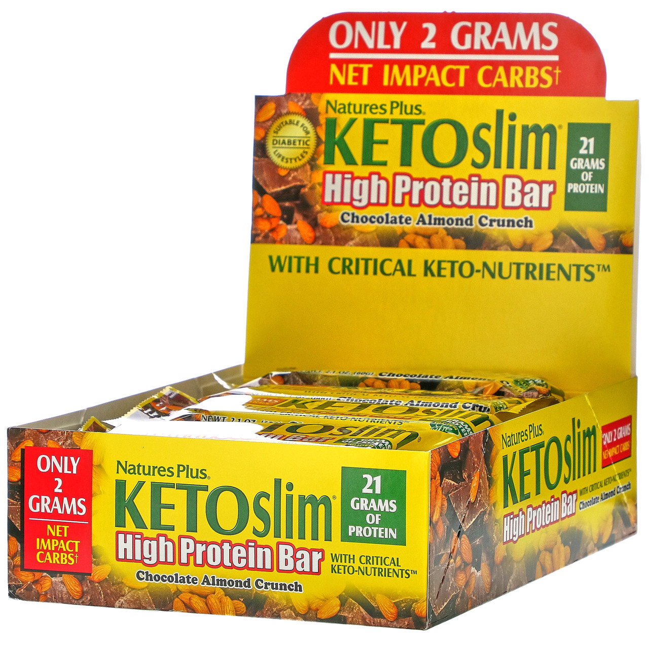 Nature's Plus, KETOslim, високопротеїновий батончик, шоколадно-мигдальний хрусткий батончик, 12 батончиків за, Київ