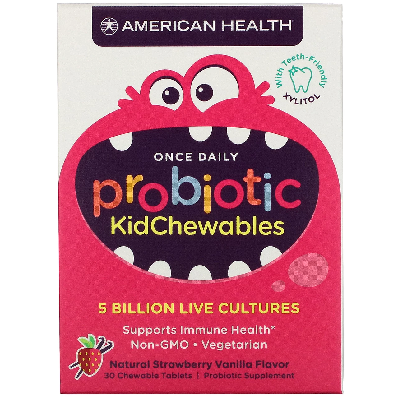 American Health, KidChewables, пробіотик для дітей, натуральний смак полуниці і ванілі, 5 млрд живих культур,, Київ