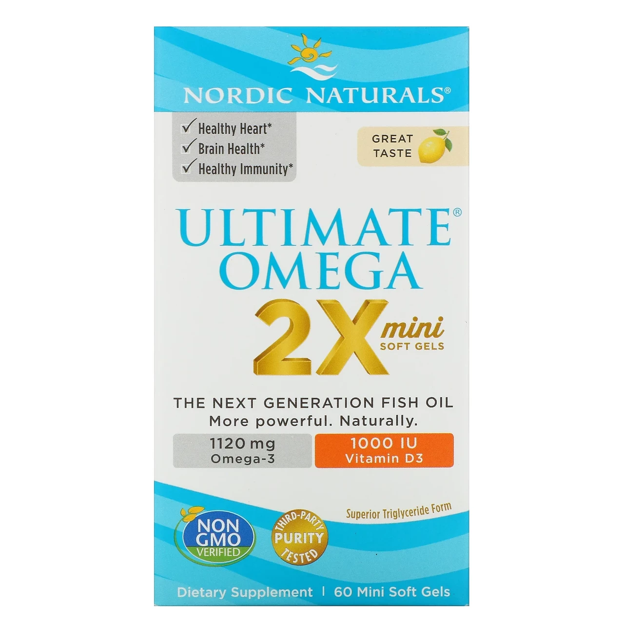 Nordic Naturals, Ultimate Omega 2X з вітаміном D3, лимон, 60 м'яких міні-таблеток, Київ