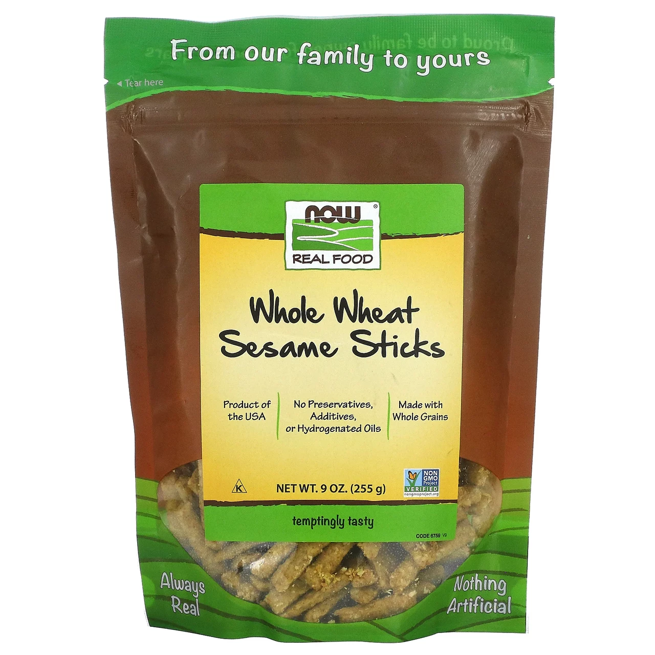 Now Foods, Real Food, палички із цільної пшениці і кунжуту, 9 унцій (255 г), Київ