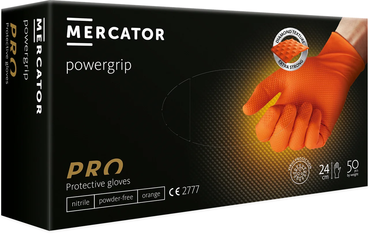 Рукавички нітрилові Mercator Medical ideall GRIP+ Помаранчеві 25пар\50шт. розмір XL