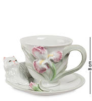 Чайный набор 2 предмета чашка и блюдце керамический Котенок с ирисом 12,5*12,5*8 см. 6001204