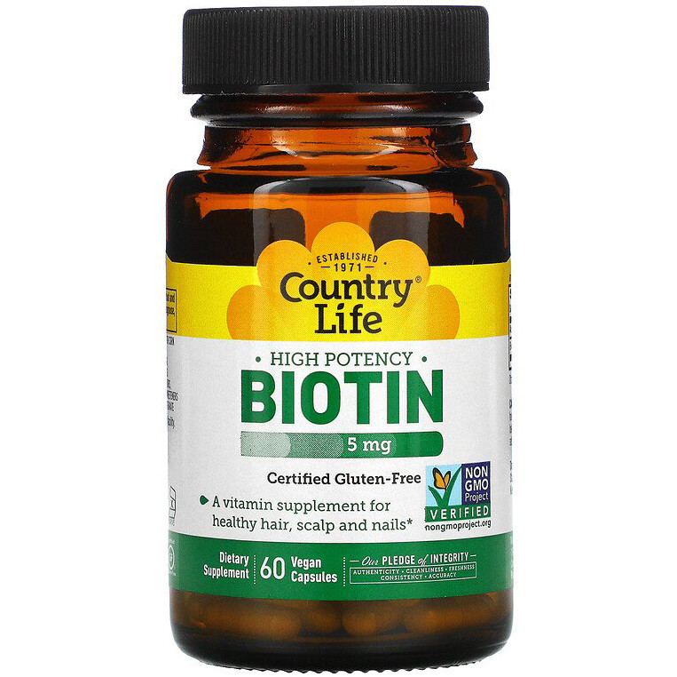 Біотин Country Life "Biotin" 5 мг, високозасвоюваний (60 капсул)