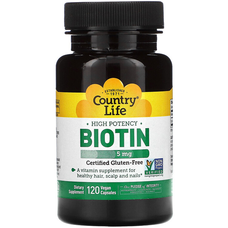 Біотин Country Life "Biotin" 5 мг, високозасвоюваний (120 капсул)