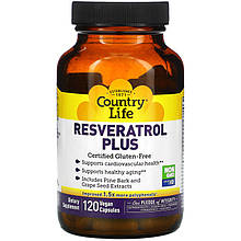 Ресвератрол Country Life "Resveratrol Plus" для серцево-судинної системи, антивікової (120 капсул)