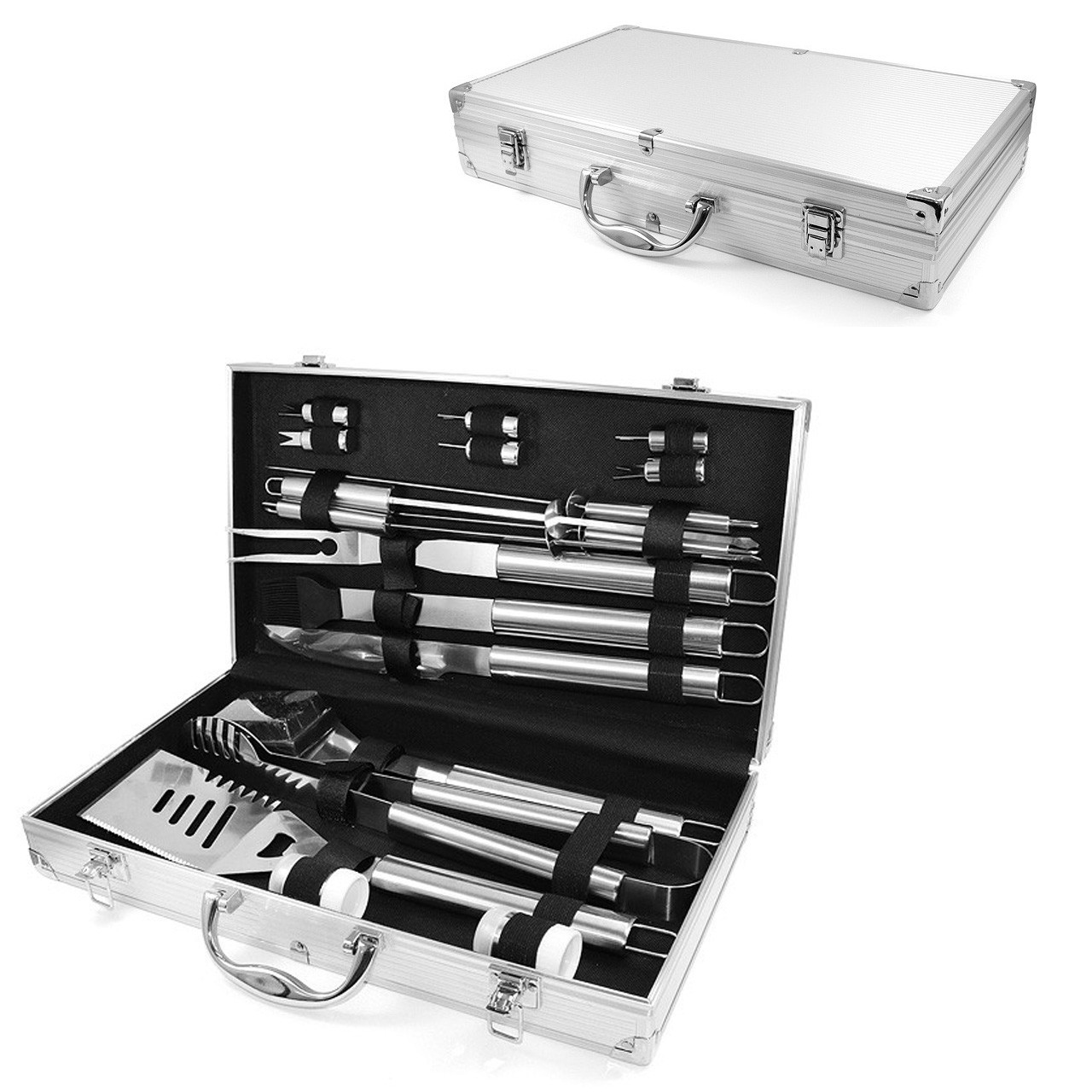 Набір для мангала з неіржавкої сталі — набір для гриля барбекю 18 предметів в алюмінієвому кейсі., фото 1