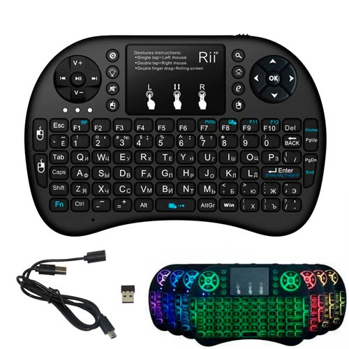 Безпровідна міні клавіатура і тачпад Rii mini i8 з RGB-підсвіткою та АКБ