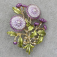 Брошка металева золотиста Хризантеми покрита кольоровою емаллю розмір виробу 40х40 мм