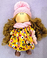 Текстильна лялька іграшка ручної роботи Емілі із зайчиком 30 см Hand Made, фото 1
