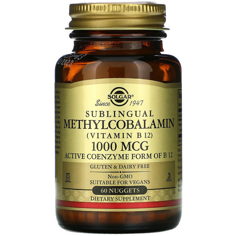 Вітамін B12, SOLGAR "Sublingual Methylcobalamin (Vitamin B12)" 1000 мкг (60 таблеток)