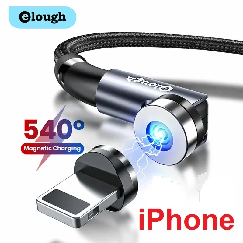 Магнітний кабель Elough iPhone QC 2.4 А для Швидкого Заряджання Кутовий 180 градусів 540 об.