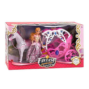 Ігровий набір для дівчинки Карета з конем та лялькою "Карета Попелюшки" 330 А Рожевий