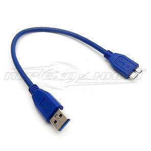 Кабель USB 3.0 AM to micro BM, 0.3 м, синій, фото 2