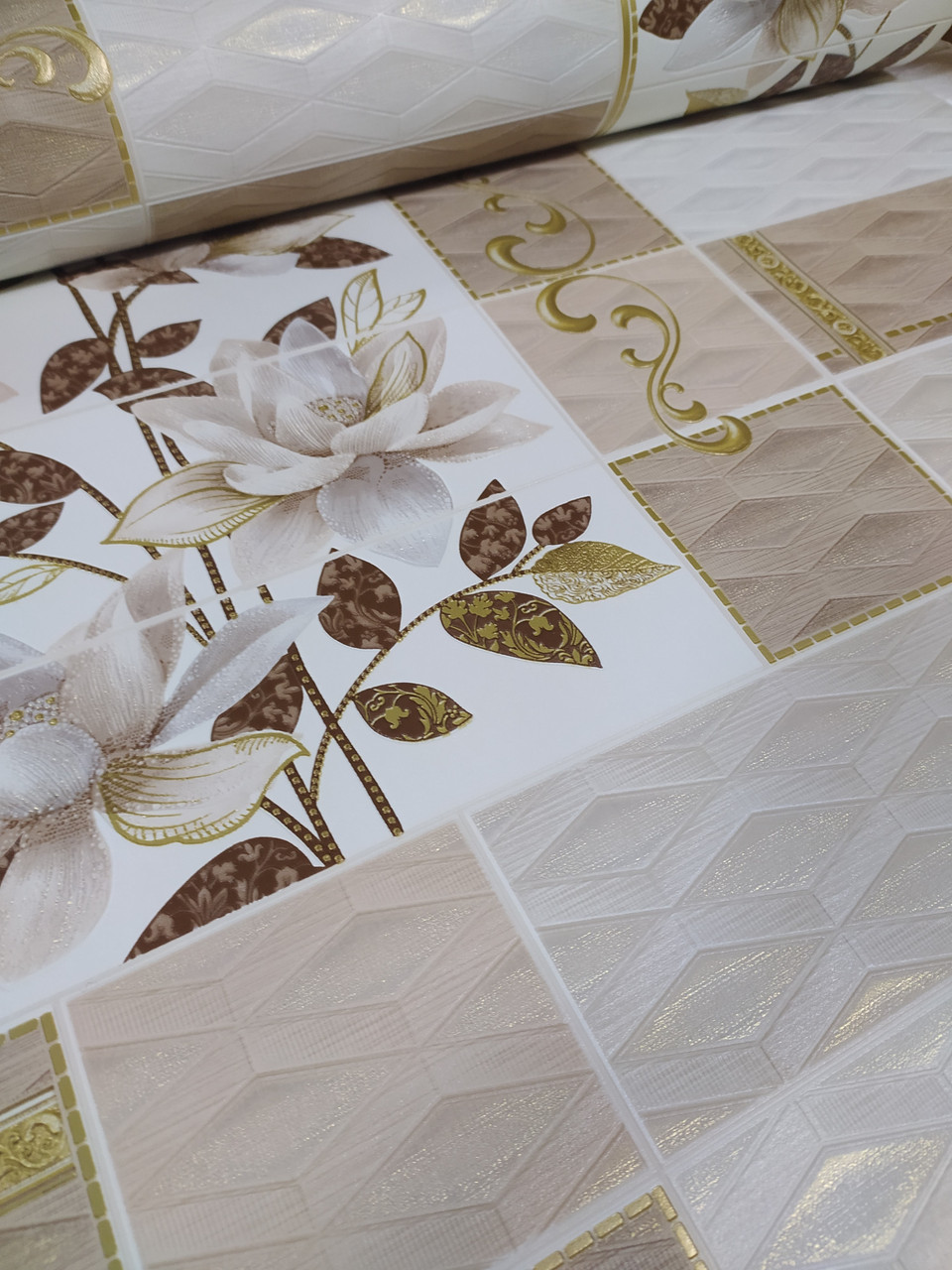 Обои виниловые супермойка "Агава" для кухни, ванной, прихожей, бежевые ...