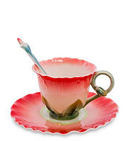 Чайный набор фарфоровый 3 предмета чашка 180 мл. блюдце и ложка Торения 6001003