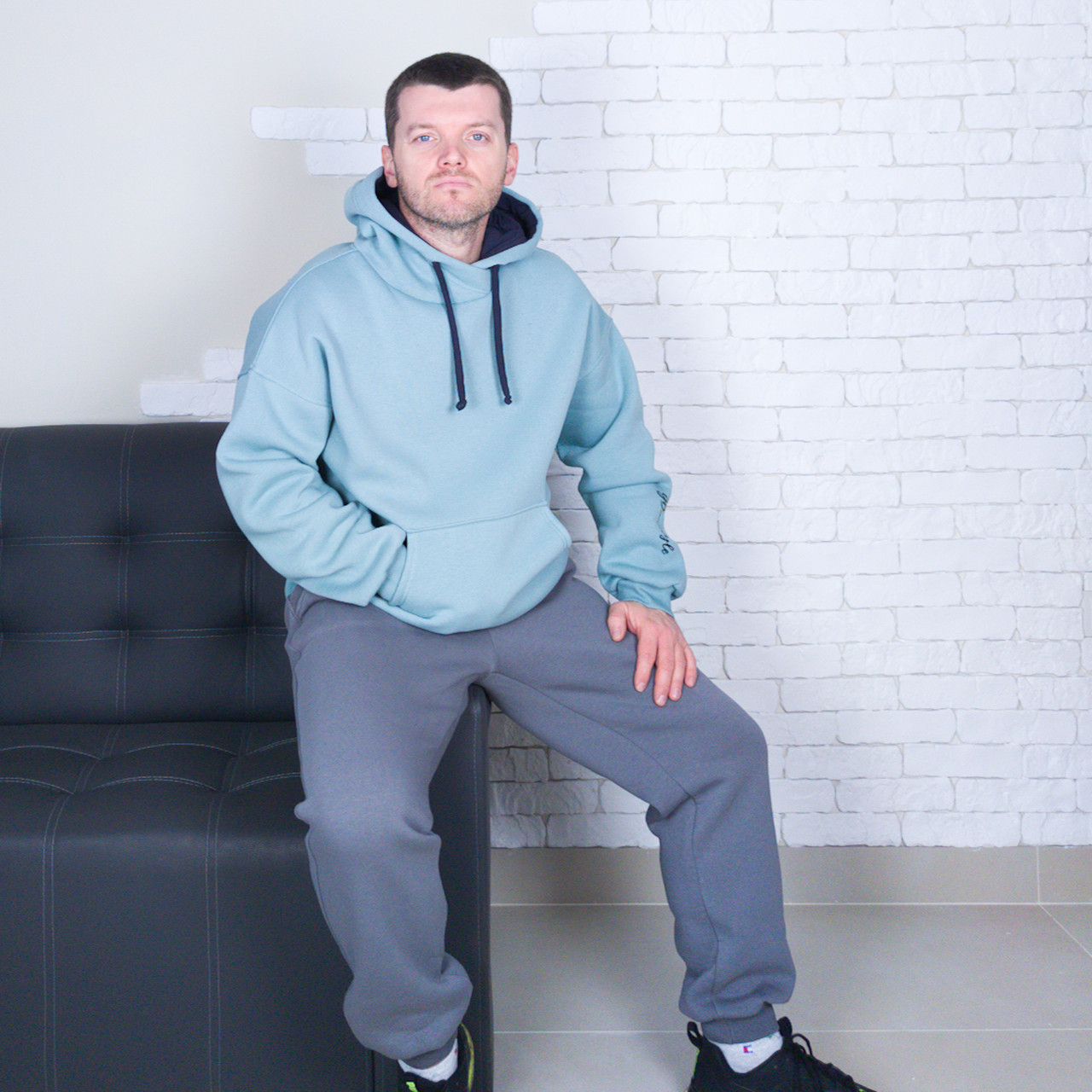 Теплий чоловічий костюм фліс блакитний графіт