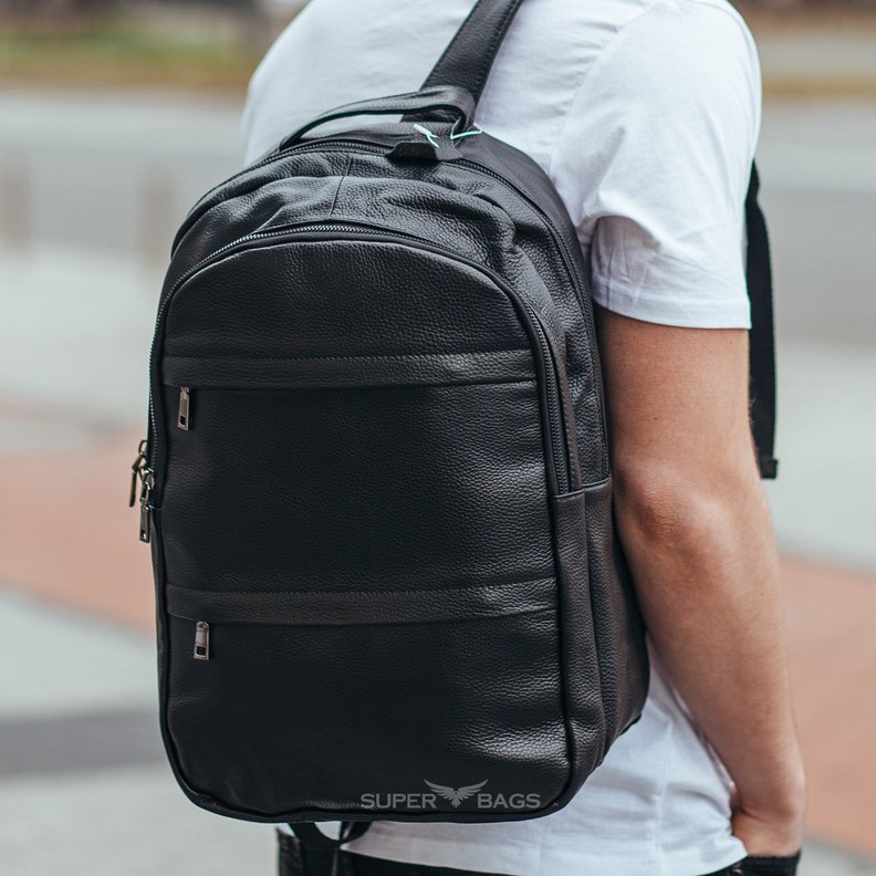 Мужской кожаный рюкзак Tiding Bag 43233 черный