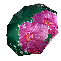 Жіноча парасоля-автомат від Flagman з квітковим принтом на 9 спиць, зелений, N0153-3