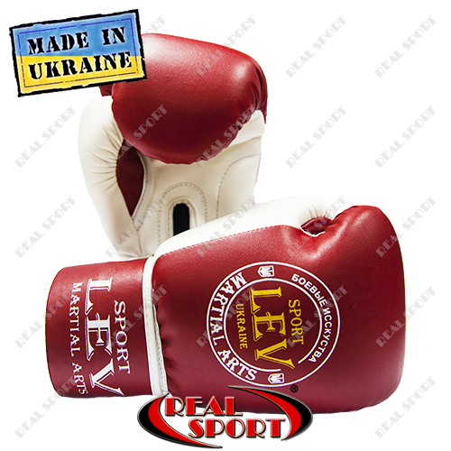 Боксерські рукавички Лев Спорт PU Еліт 10oz, 12oz червону-білі.