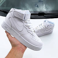 Женские кроссовки Nike Air Force кожаные стильные на липучке белые