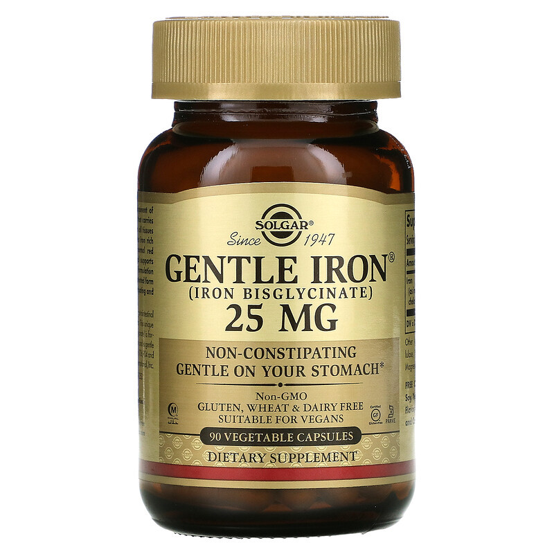 М'яке залізо SOLGAR "Gentle Iron" легкозасвоюване, 25 мг (90 капсул)