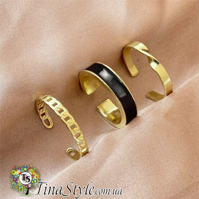 Набір кілець на фаланги 3 шт комплект чорна емаль кісточки на кінчик пальця, фото 1