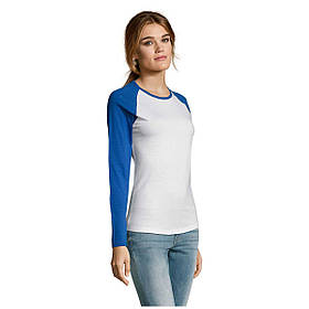 Жіноча двоколірна футболка з довгим рукавом стильна бавовняна реглан з заокругленим низом Milky LSL 150