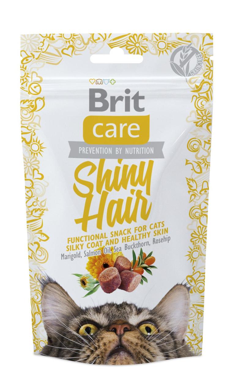 Ласощі для котів Brit Care Cat Shiny Hair для блискучої шерсті та здорової шкіри лососем 50 г