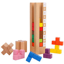 Дитячий дерев'яний конструктор 74 деталі Конструктор дерев'яні блоки Вежа фігурки-формочки