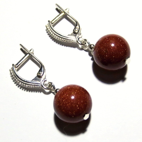 Сережки авантюрин — золотий пісок срібло