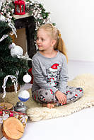 Новогодняя теплая пижама/костюм для фотосесии для ДЕВОЧКИ серая КОТ в стиле Family look 98-146см ТОЛЬКО!