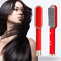 Расческа выпрямитель для волос с турмалиновым покрытием Hair Straightener HQT-909B / Щетка выпрямитель Красный