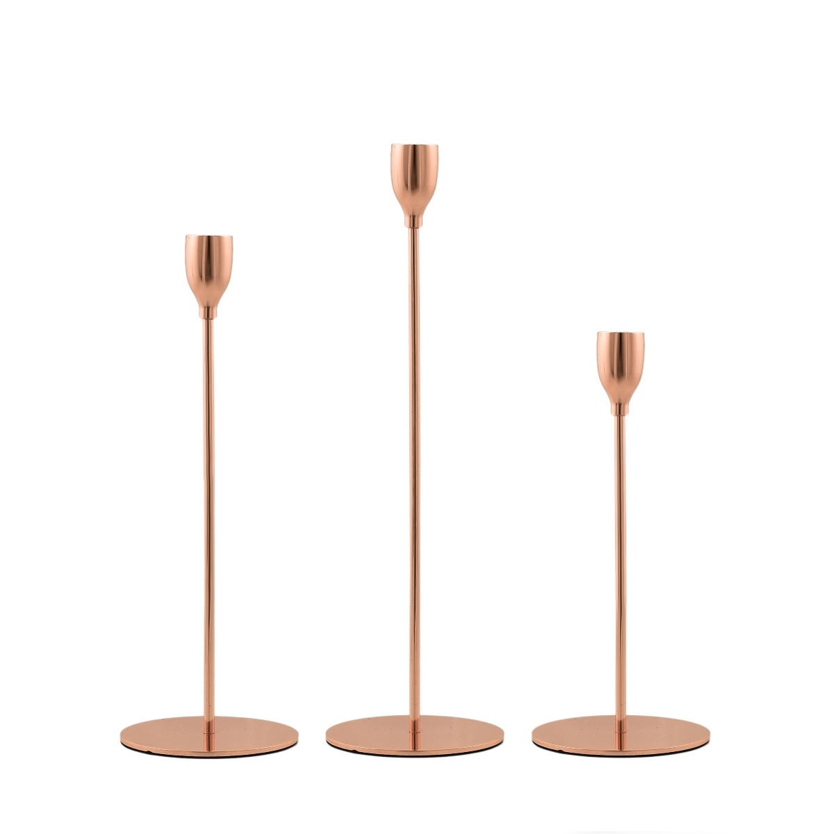 Підсвічники святкові REMY-DEСOR металеві Гамлет кольору рожеве золото набір 3 шт. висота 23см 28см 33см, фото 1