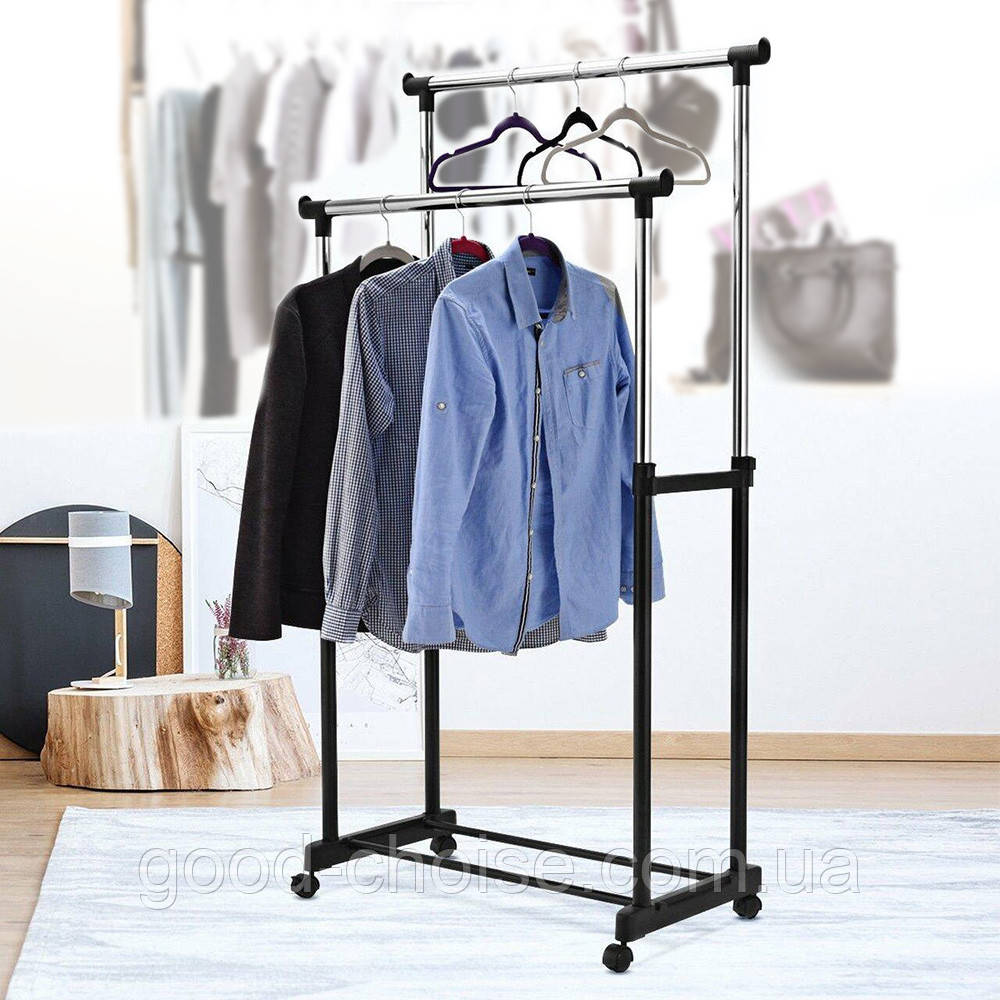 Вішалка стійка для одягу для підлоги Double Pole WJF 001 Small 130x65x32 / Телескопічна вішалка, фото 1