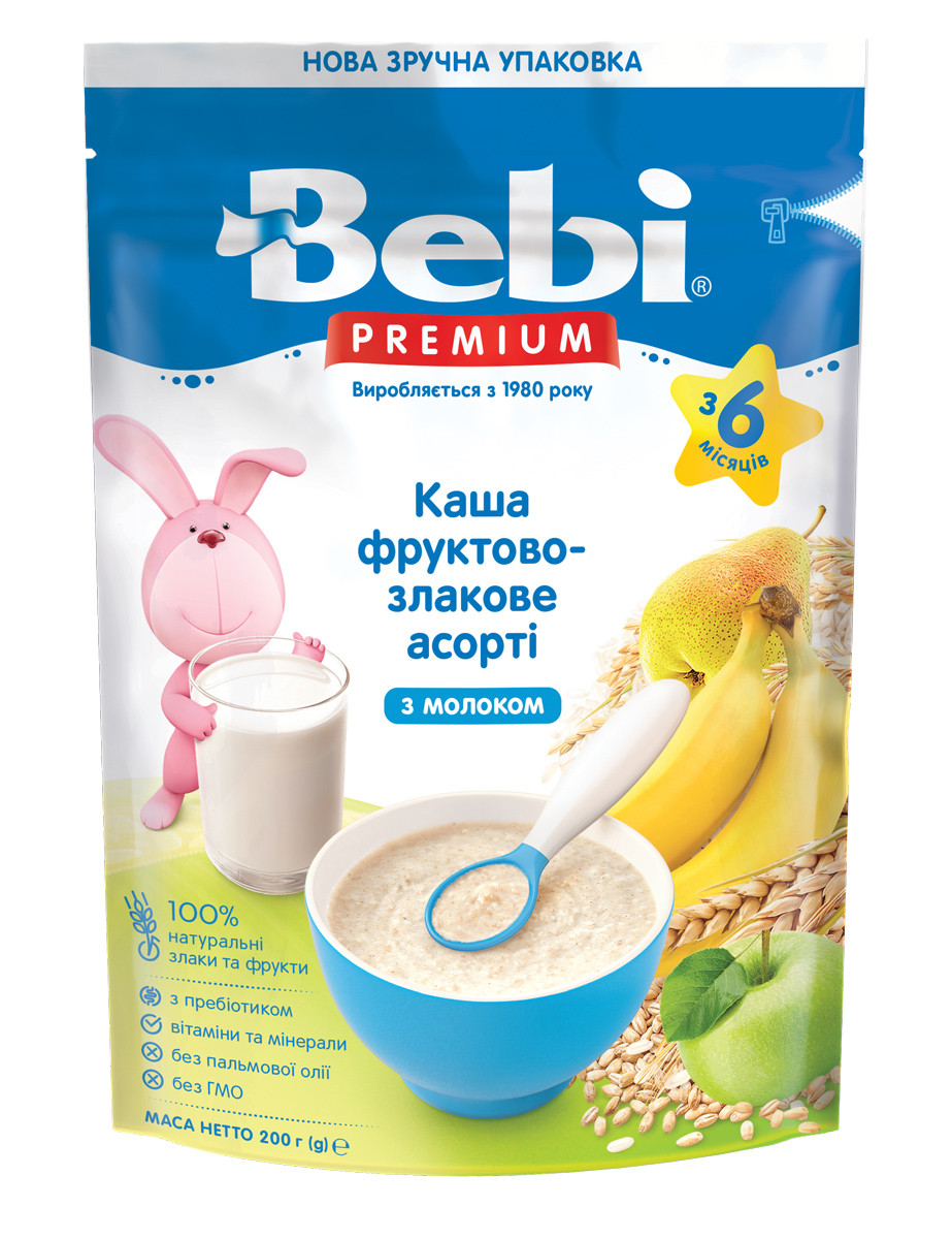 Каша молочна Фруктово-злакове асорті Bebi Premium, 200 г