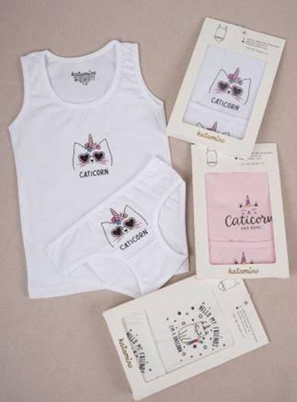 Детский комплект нижнего белья для девочки кот-единорогТурция трусы и майка розовый - фото 1 - id-p1545278790