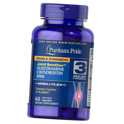 Глюкозамін хондроїтин мсм Puritan's Pride Double Strength Glucosamine, Chondroitin & MSM 60 капсул, фото 3