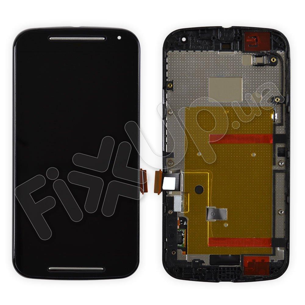 Дисплей Motorola Moto G2 XT1062, XT1063, XT1064, XT1068, колір чорний, в рамці, уцінка