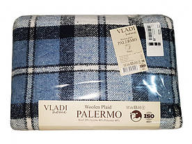 Вовняний Плед Vladi - Палермо №4 Crocus біло-сірий.блакитний-т. синій 140*200 полуторний