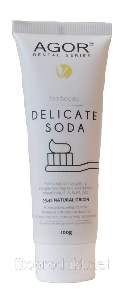 Зубна паста DELICATE SODA із содою й березою проти зубного каменю 100 г Агор, фото 1