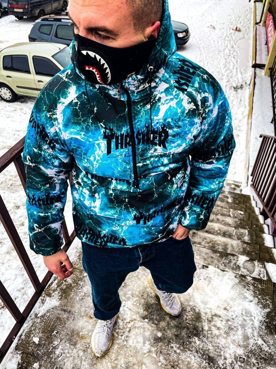 Куртка-анорак мужская синяя осень-весна-зима с принтом Thrasher
