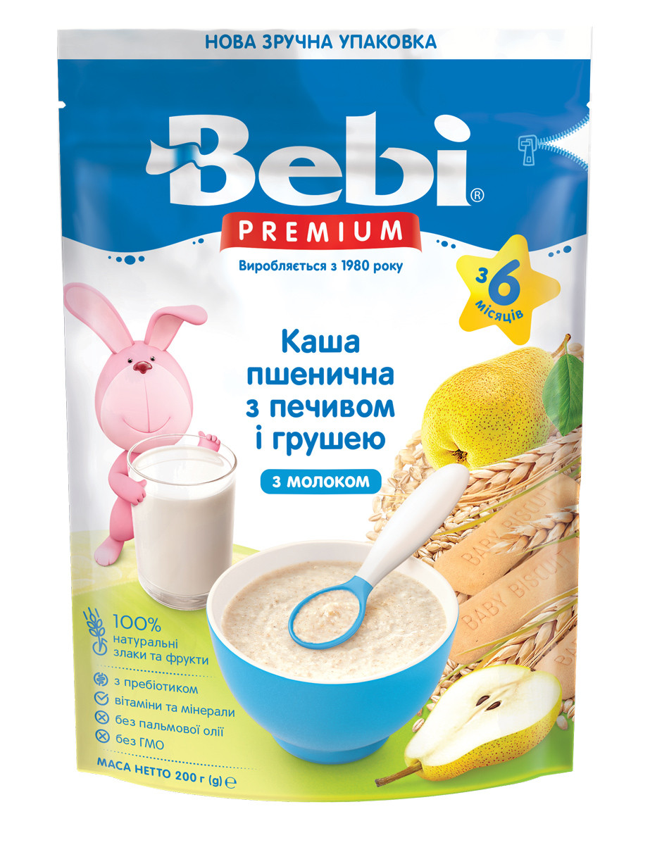 Каша молочна Пшенична з печивом та грушею Bebi Premium, 200 г