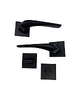 Ручки для межкомнатных дверей на розетах с ночной задвижкой Vortex ASL-28 BLACK(matte) WC
