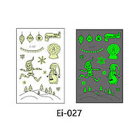 Люминесцентные Флеш тату. 12*8 см. Набор, Новогодняя Тематика, Кристмас, Снег, Зима, Снеговик, Снежинки,