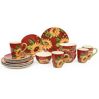 Керамічний сервіз чайно-столовий з 16 предметів на 4 персони "Соняшники на заході сонця"