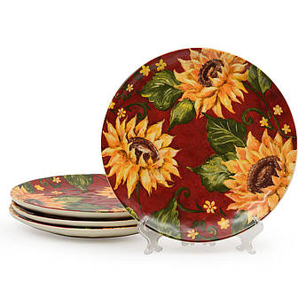 Набір із 4-х обідніх тарілок із кераміки з квітковим декором "Соняшники на заході сонця" Certified International
