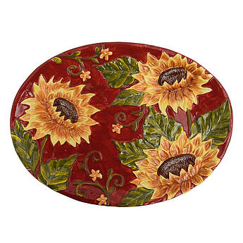 Блюдо з кераміки овальної форми з рельєфним візерунком із квітів «Соняшники на заході сонця» Certified International