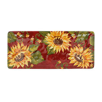 Керамічне блюдо прямокутної форми з малюнком "Соняшники на заході сонця"