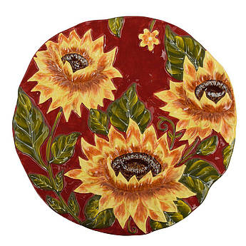 Блюдо керамічне круглої форми з об'ємним декором «Соняшники на заході сонця» Certified International