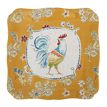 Блюдо з кераміки квадратної форми в жовтому кольорі з хвилястим краєм "Ранок на хуторі" Certified International